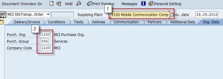 Enter Supplying Plant, Purchasing Organization, and Company Code in STO