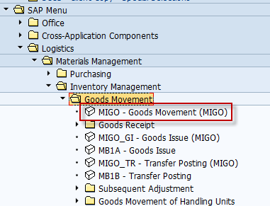 MIGO Transaction in SAP Menu