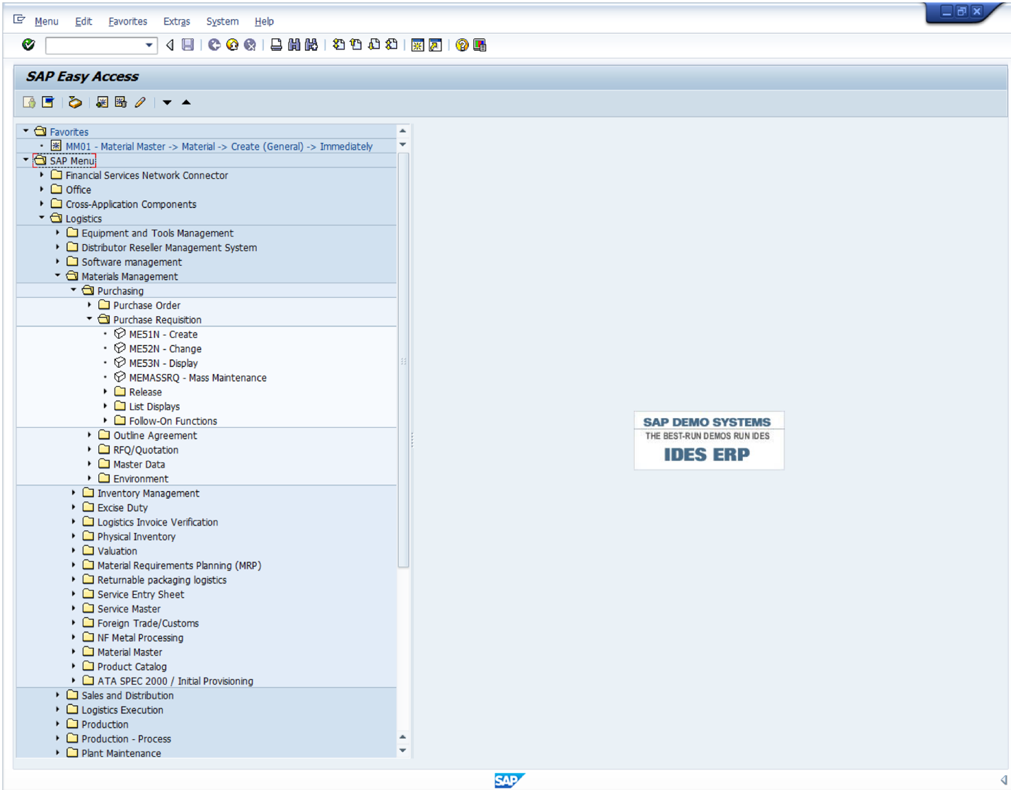 Find ME51N Transaction in SAP Menu Tree
