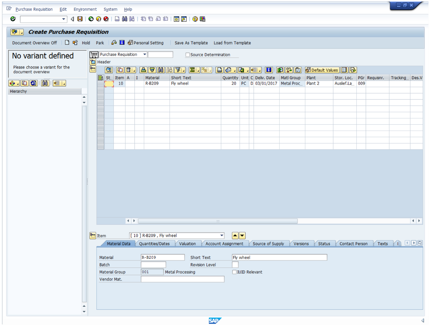 Use of the Material Master Record to Create SAP Purchase Requisition